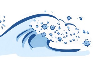 eine blaue Illustration: bildlich als Welle umgesetzt die Infektionswelle während der Corona-Pandemie