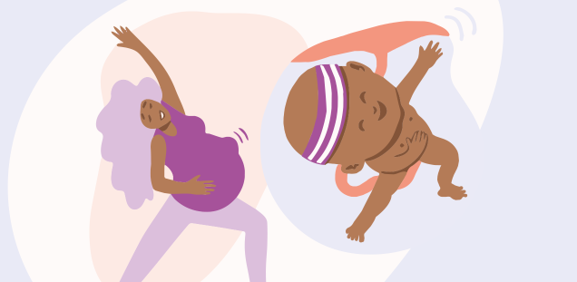 Schwangere Frau macht Yoga und das Baby macht mit